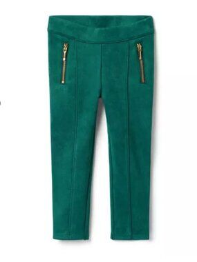 Janie and Jack dark green suede leggings- faux fur, size 6